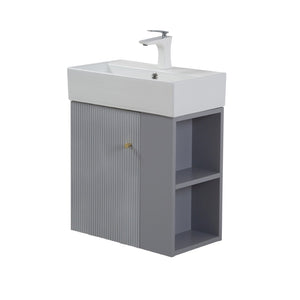 English Elm 21.6" Floating Bathroom Vanity Ceramic Sink Soft Close Cabinet Open Side Shelf Grey W1920S00198