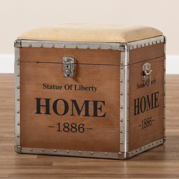 Baxton Studio Baxton Studio Violetta Vintage Industrial Beige Ottoman Trunk with Hidden Storage & Stylish Design DSG17A102-Beige-Ottoman