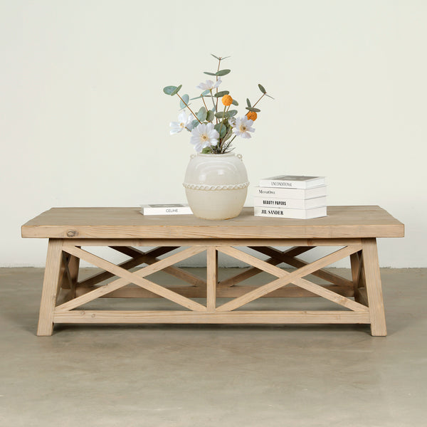 Lilys 60" Long Cross Legs Coffee Table Weathered Natural 60X34X18H--10% Discount 9194