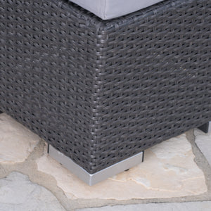 English Elm Christopher Knight Home® - SANTA modern SANTA ROSA 16 Grey+Silver PE Rattan Patio Ottoman with Iron Frame and Waterproof Fabric Cushion (17.5x13.75) 62570.00GRY