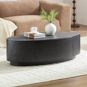 English Elm Modern Oval Coffee Table Matte Finish Mdf Frame with Storage Drawer for Living Room Black W2085P384569