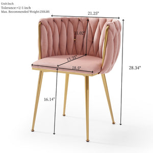 English Elm Modern Velvet Upholstered Dining Chairs Woven Back Gold Legs Set of Two W1117P440621