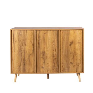 English Elm Sideboard Fluted Buffet Cabinet 47.2" with 3 Drawers & 2 Doors, Adjustable Shelves, Sleek Metal Handles W2282P220585