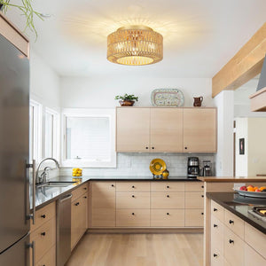 English Elm Boho 3-Light Rattan Ceiling Light Fixture - Modern Flush Mount Chandelier For Home & Nursery Décor W2738P185415