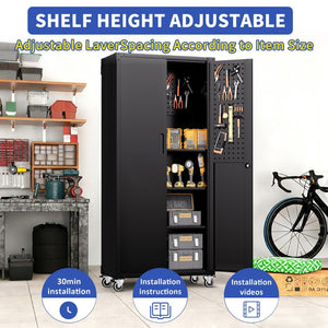 English Elm 71" Rolling Steel Garage Cabinet Lockable Doors Adjustable Shelves Heavy Duty T2398P413023