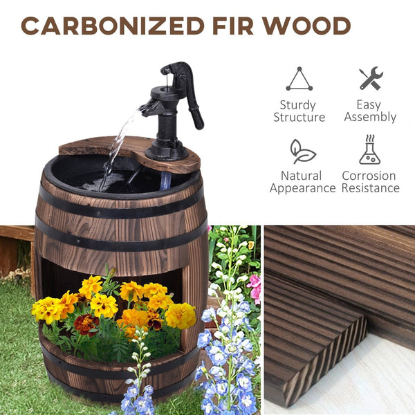 English Elm Outsunny Rustic Barrel Garden Fountain with Planter Fir Wood Steel Farmhouse Decor W2225P174537