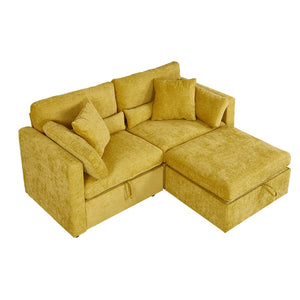 English Elm Yr2169or-ot,foot Pu Upholstered Ottoman with Solid Wood Legs and Polished Hardware Accents Yellow W308P247765