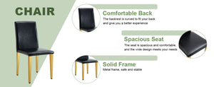 English Elm Table and Chair Set Extendable Round Mdf Top Gold Legs Four Pu Dining Seats Black,White+Gold W1151S04830