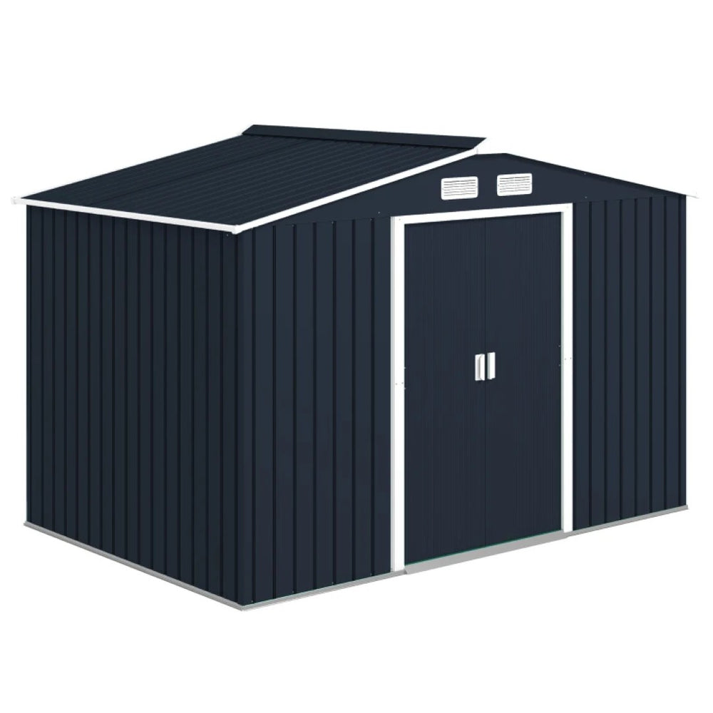 English Elm Backyard Galvanized Steel Storage Shed with Sliding Doors and Weather Resistant Build T3971S00160