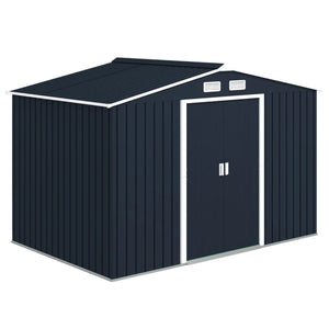 English Elm Backyard Galvanized Steel Storage Shed with Sliding Doors and Weather Resistant Build T3971S00160