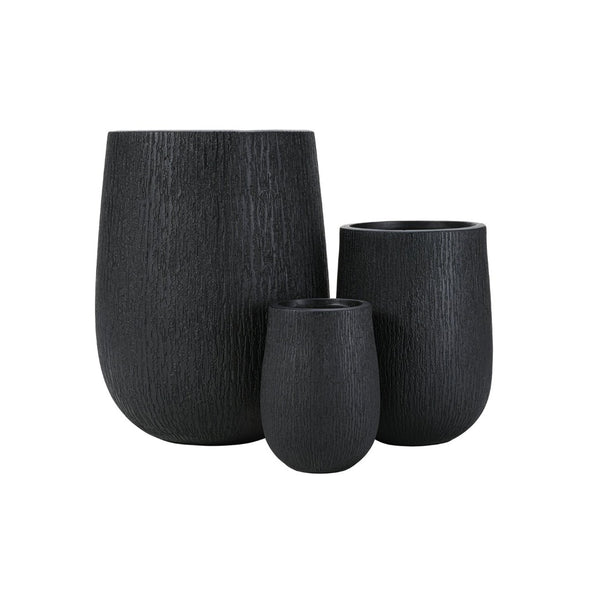English Elm U_style Egg Shaped Mgo Stone Look Planters Set of 3 Sculptural Pots for Patio Garden N711P406659B