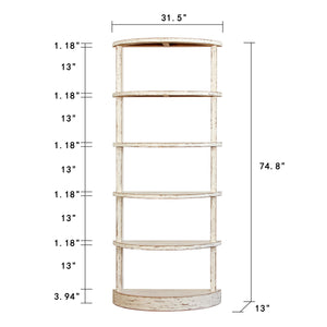 Lilys 75"High Half Moon Bookshelf Distressed White 9196-W