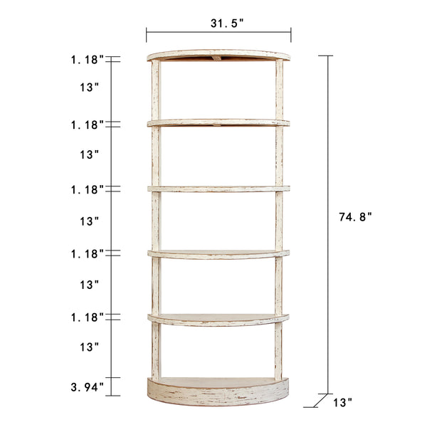 Lilys 75"High Half Moon Bookshelf Distressed White 9196-W