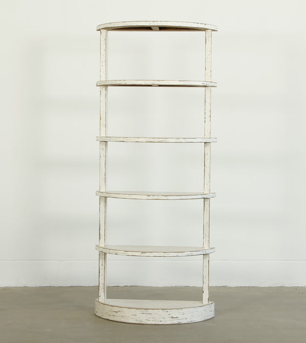 Lilys 75"High Half Moon Bookshelf Distressed White 9196-W