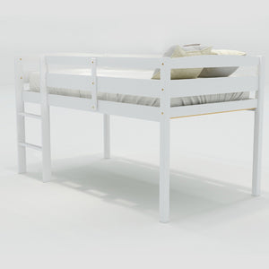 English Elm Twin Low Loft Bed Solid Pine Frame with Walnut Finish and Open Floor Space Below N708P340482K