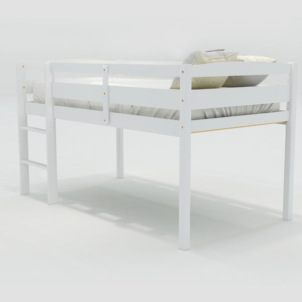 English Elm Twin Low Loft Bed Solid Pine Frame with Walnut Finish and Open Floor Space Below N708P340482K