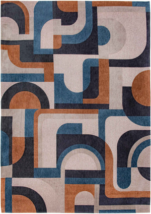 Louis de Pootere Nuance Module 100% PET Poly Mechanically Woven Jacquard Flatweave Geometric Rug Camel Blue 4'7"