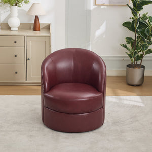 English Elm Dark red Top-Grain Leather Swivel Accent Chair with 360° Smooth Spin, Riveted Rock’n’Roll Style, Sturdy Base W570P386958