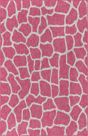 Unique Loom Outdoor Safari Giraffe Machine Made Animal Print Rug Magenta, Ivory 5' 1" x 8' 0"