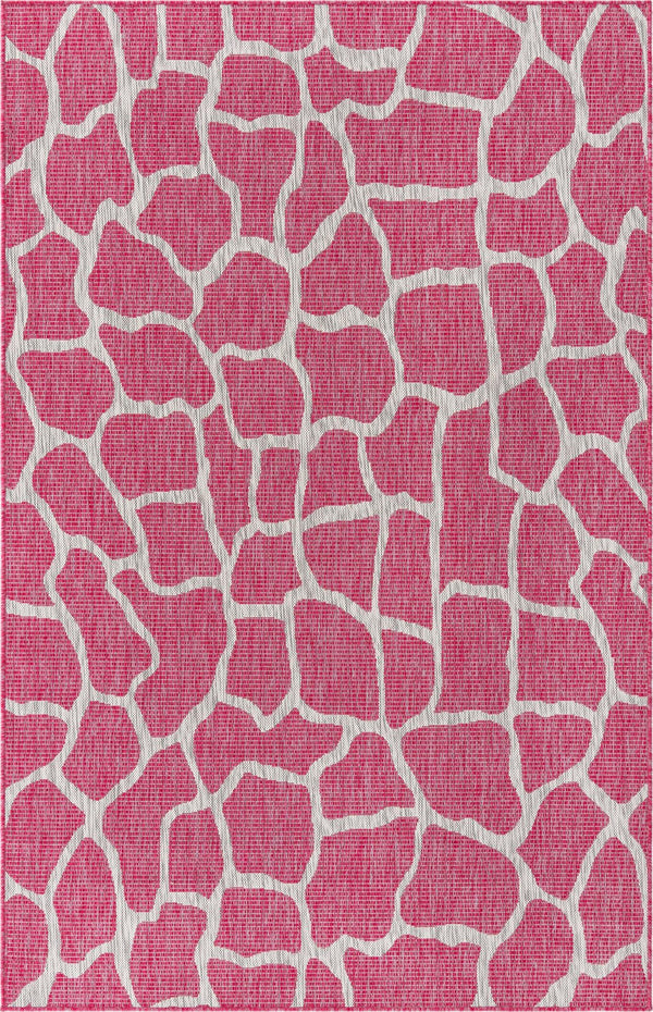 Unique Loom Outdoor Safari Giraffe Machine Made Animal Print Rug Magenta, Ivory 5' 1" x 8' 0"