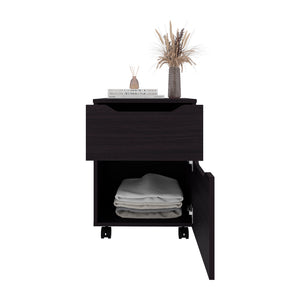 English Elm Ovid Black Nightstand with Two Rolling Drawers — Modern Engineered Wood Bedside Storage Cabinet B092P315566