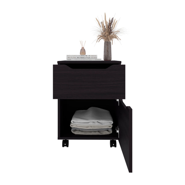 English Elm Ovid Black Nightstand with Two Rolling Drawers — Modern Engineered Wood Bedside Storage Cabinet B092P315566