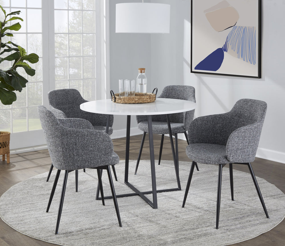 English Elm Cosmo Contemporary Round Dining Table: Stylish Black Metal Base & White Mdf Top For Modern Homes B202S01117