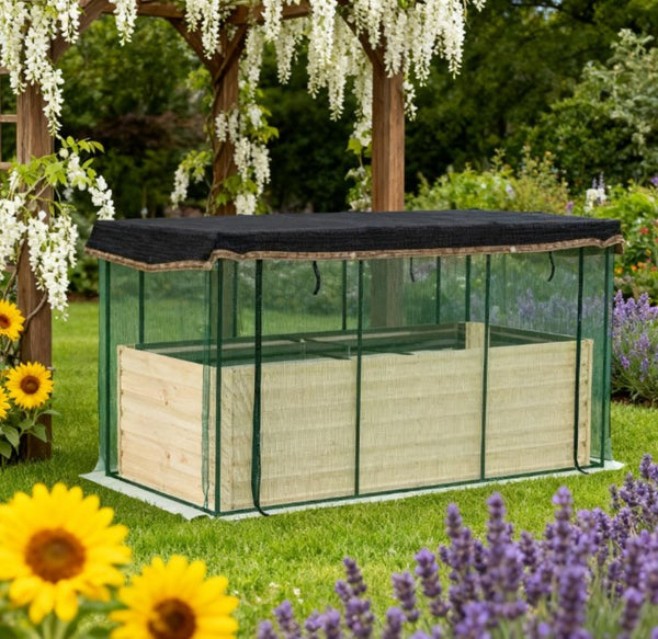 English Elm Raised Galvanized Steel Garden Bed with Crop Cage Shade Cloth and Bottomless Design T3971P422412