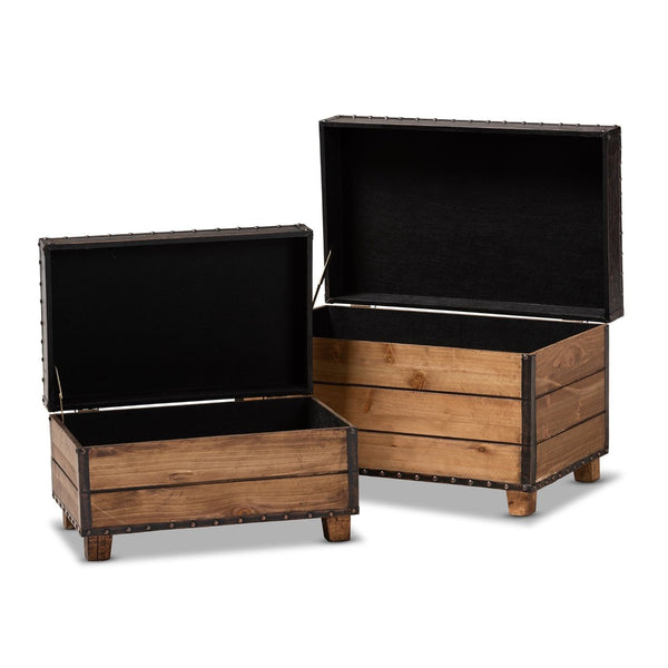 Baxton Studio Baxton Studio Rustic 2-Piece Trunk Ottoman Set - Dark Brown Faux Leather with Hidden Storage, Chic Design JY17A053-Dark Brown-2PC Ottoman Set