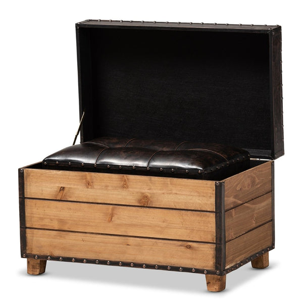 Baxton Studio Baxton Studio Rustic 2-Piece Trunk Ottoman Set - Dark Brown Faux Leather with Hidden Storage, Chic Design JY17A053-Dark Brown-2PC Ottoman Set