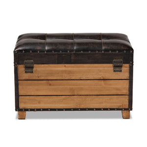 Baxton Studio Baxton Studio Rustic 2-Piece Trunk Ottoman Set - Dark Brown Faux Leather with Hidden Storage, Chic Design JY17A053-Dark Brown-2PC Ottoman Set