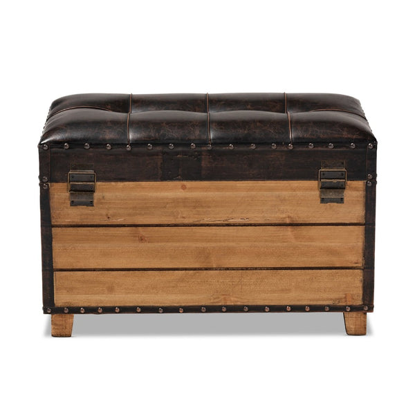 Baxton Studio Baxton Studio Rustic 2-Piece Trunk Ottoman Set - Dark Brown Faux Leather with Hidden Storage, Chic Design JY17A053-Dark Brown-2PC Ottoman Set