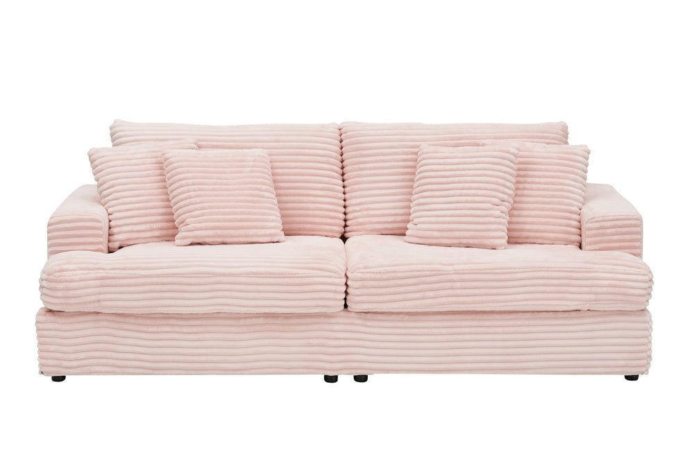 English Elm 79.3 Inch Corduroy Three Seat Sofa with Toss Pillows Modern Low Profile Living Room W1658P200029