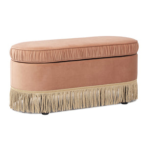 English Elm Jennifer Taylor Home - Serena 38" Oval Storage Bench Ottoman with Velvet Ruched Trim and Fringe Tassels, Spacious Seat Orange B2719P238473