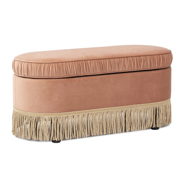 English Elm Jennifer Taylor Home - Serena 38" Oval Storage Bench Ottoman with Velvet Ruched Trim and Fringe Tassels, Spacious Seat Orange B2719P238473