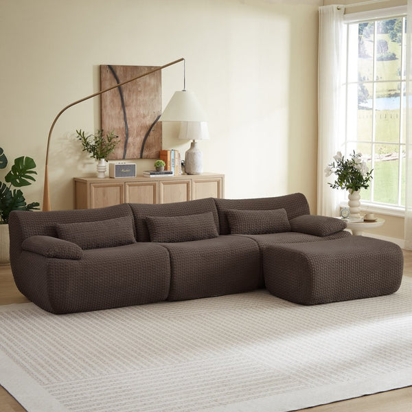 English Elm L Shaped Modular Sectional Corduroy Cloud Couch Oversized Family Living Room Sofa Brown W2339S00153
