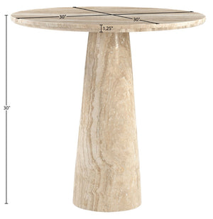 Meridian Furniture Fontelina Stone Top Pedestal Bistro Table with Sculptural Base for Intimate Dining Spaces Beige Genuine Marble 919Beige-DT30