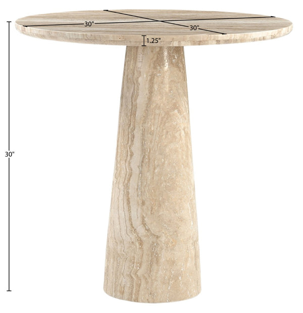 Meridian Furniture Fontelina Stone Top Pedestal Bistro Table with Sculptural Base for Intimate Dining Spaces Beige Genuine Marble 919Beige-DT30