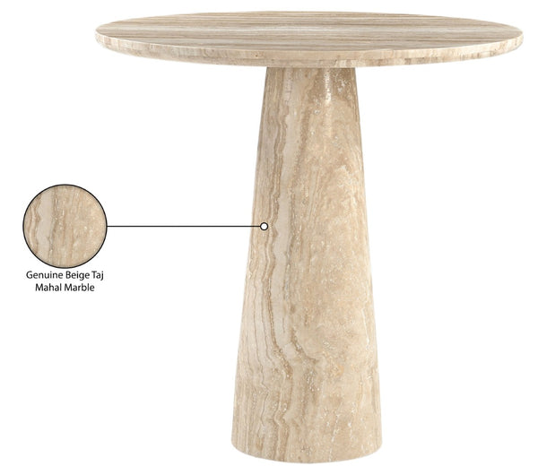 Meridian Furniture Fontelina Stone Top Pedestal Bistro Table with Sculptural Base for Intimate Dining Spaces Beige Genuine Marble 919Beige-DT30