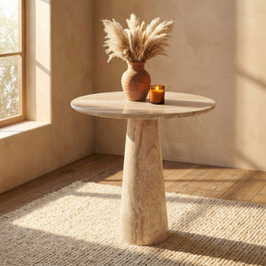 Meridian Furniture Fontelina Stone Top Pedestal Bistro Table with Sculptural Base for Intimate Dining Spaces Beige Genuine Marble 919Beige-DT30