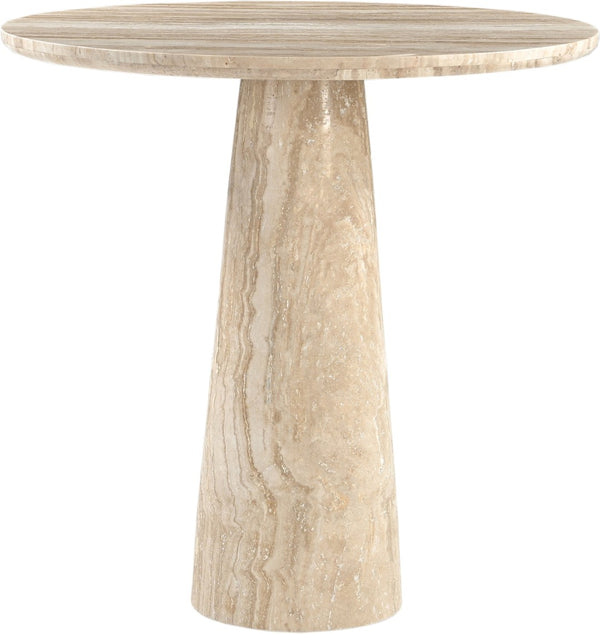 Meridian Furniture Fontelina Stone Top Pedestal Bistro Table with Sculptural Base for Intimate Dining Spaces Beige Genuine Marble 919Beige-DT30