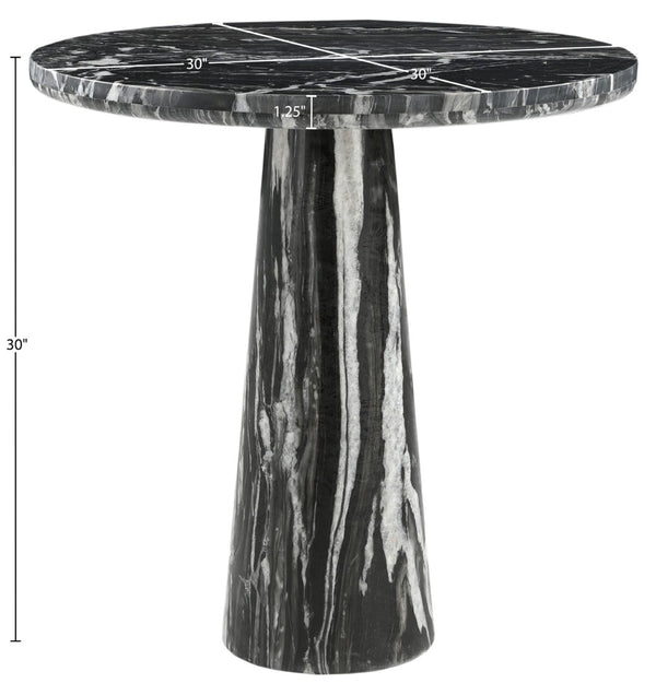 Meridian Furniture Fontelina Stone Top Pedestal Bistro Table with Sculptural Base for Intimate Dining Spaces Black Genuine Marble 919Black-DT30