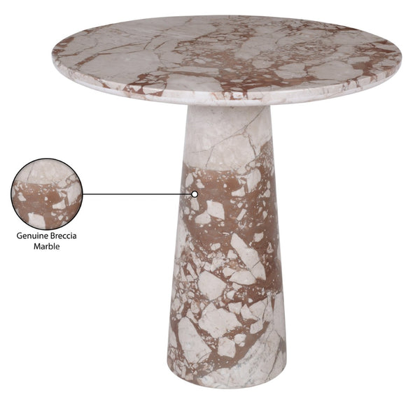 Meridian Furniture Fontelina Stone Top Pedestal Bistro Table with Sculptural Base for Intimate Dining Spaces Breccia Genuine Marble 919Breccia-DT30