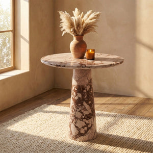 Meridian Furniture Fontelina Stone Top Pedestal Bistro Table with Sculptural Base for Intimate Dining Spaces Breccia Genuine Marble 919Breccia-DT30