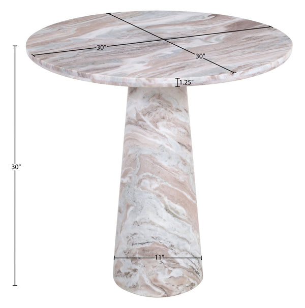 Meridian Furniture Fontelina Stone Top Pedestal Bistro Table with Sculptural Base for Intimate Dining Spaces Brown Genuine Marble 919Brown-DT30