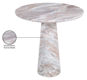 Meridian Furniture Fontelina Stone Top Pedestal Bistro Table with Sculptural Base for Intimate Dining Spaces Brown Genuine Marble 919Brown-DT30