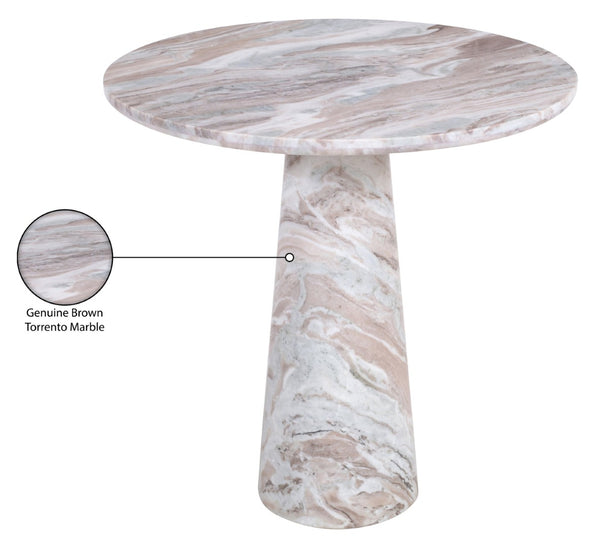 Meridian Furniture Fontelina Stone Top Pedestal Bistro Table with Sculptural Base for Intimate Dining Spaces Brown Genuine Marble 919Brown-DT30