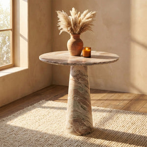 Meridian Furniture Fontelina Stone Top Pedestal Bistro Table with Sculptural Base for Intimate Dining Spaces Brown Genuine Marble 919Brown-DT30