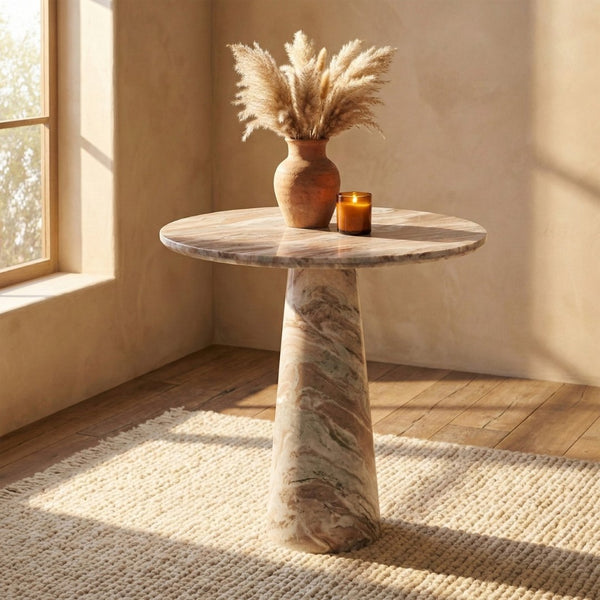 Meridian Furniture Fontelina Stone Top Pedestal Bistro Table with Sculptural Base for Intimate Dining Spaces Brown Genuine Marble 919Brown-DT30