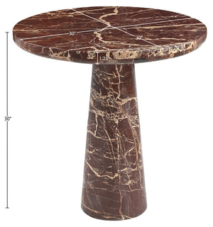 Meridian Furniture Fontelina Stone Top Pedestal Bistro Table with Sculptural Base for Intimate Dining Spaces Cherry Genuine Marble 919Cherry-DT30